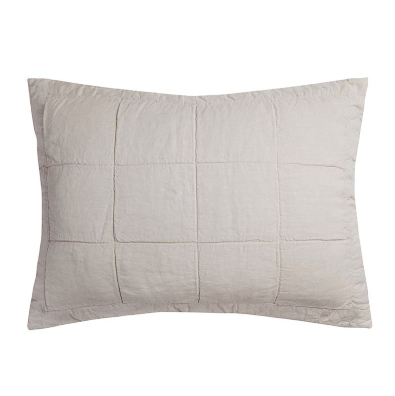 Linen Quilted Pillow Sham Pebble