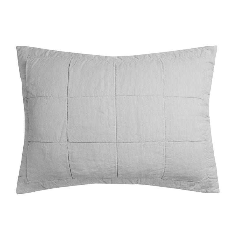 Linen Quilted Pillow Sham Silver