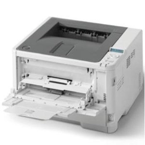 High-performance Oki B412dn LED printer, 33 ppm monochrome, 1200 x 1200 dpi, duplex, compact design for office use.