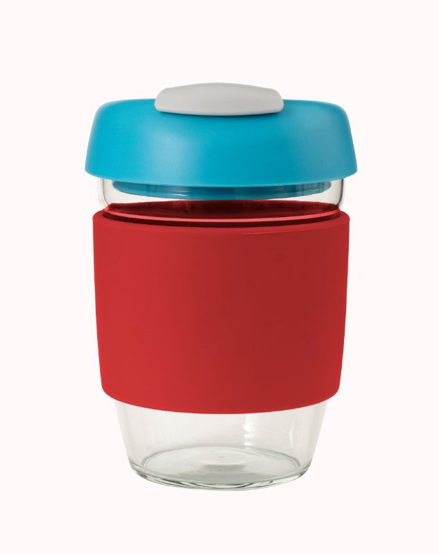 Avanti Glass GoCup Travel Mug 355ml Red/Aqua/Grey