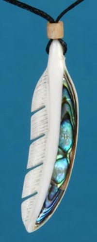 Pendant - Bone Feather Paua  - Kiwiana - Smartfox