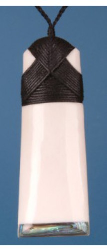 Large Toki Pendant featuring hand-carved bone and vibrant Paua shell inlay, symbolizing Maori strength and culture.