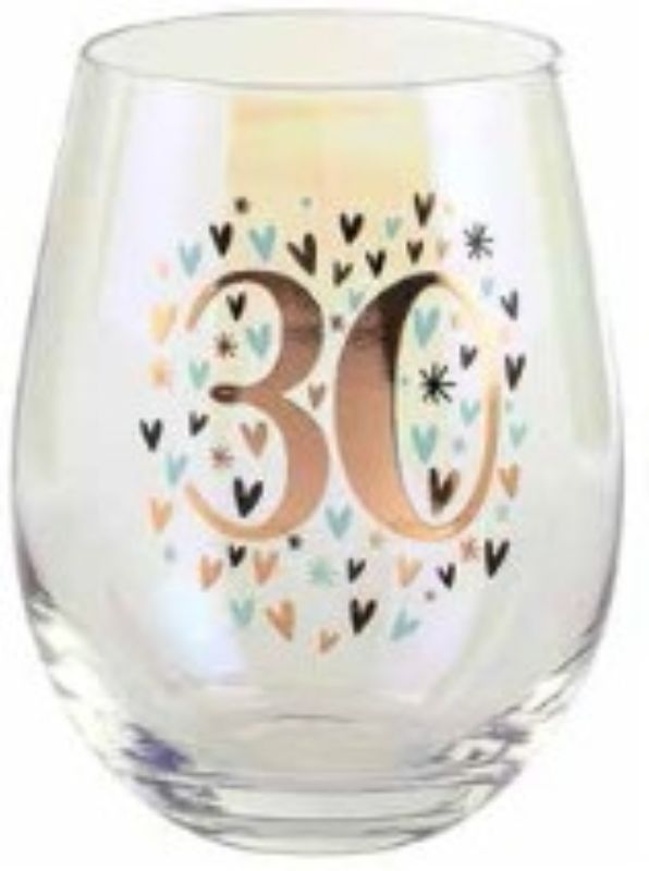 30th Rainbow Pastel Heart Stemless Wine Glass 600ml