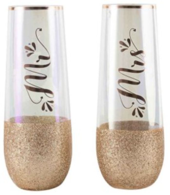 STEMLESS CHAMPAGNE Glass - MR MRS GLITTERATTI (2PK)