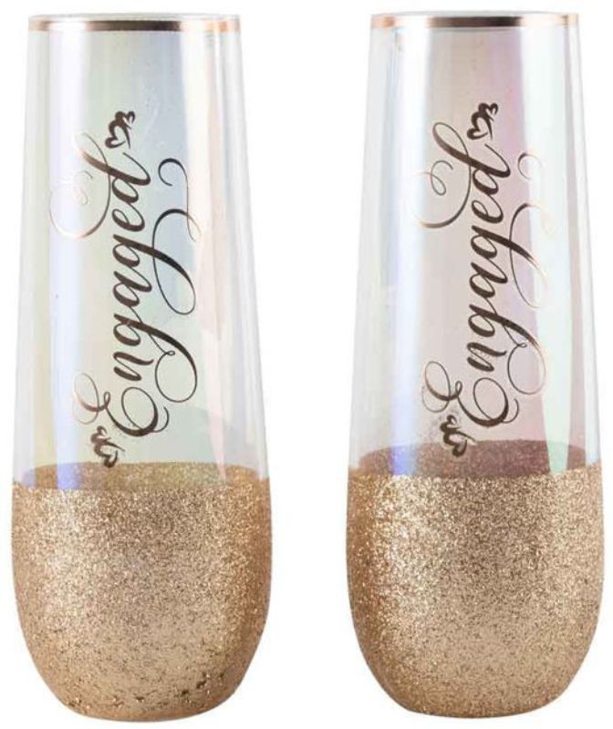 STEMLESS CHAMPAGNE Glass - ENGAGED GLITTERATTI (2PK)