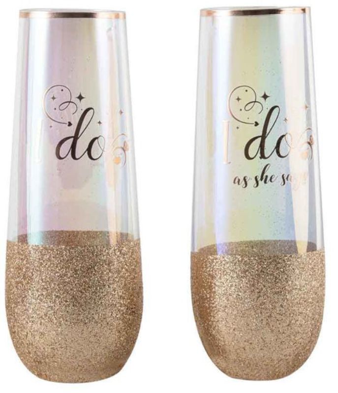 STEMLESS CHAMPAGNE Glass - I DO GLITTERATTI (2PK)