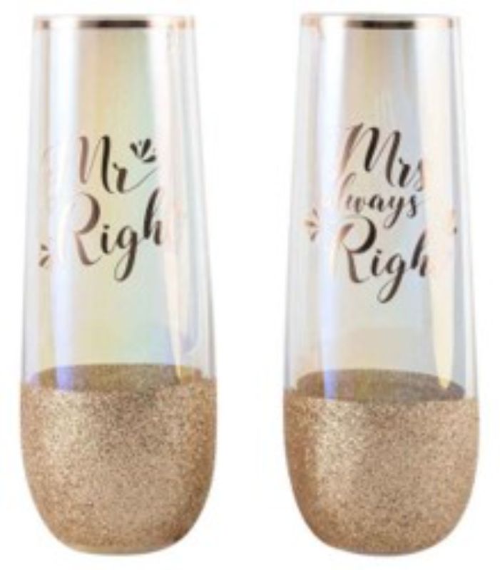 STEMLESS CHAMPAGNE - MR MRS RIGHT GLITTERATTI (2PK)