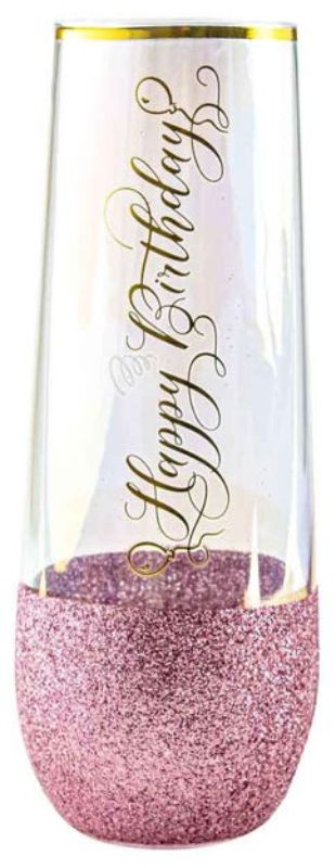 STEMLESS CHAMPAGNE Glass - HAPPY BIRTHDAY GLITTERATTI