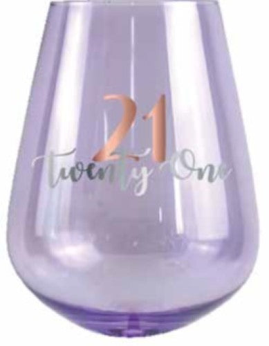 Coloured Stemless Wine Glass - 21st Birthday