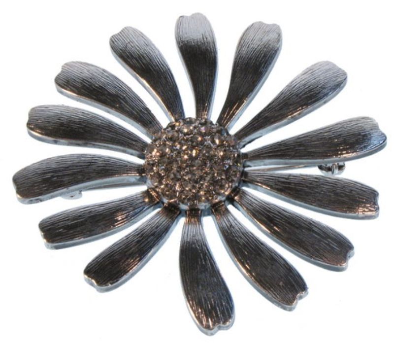 Brooch - Large Metal Flower (Grey)
