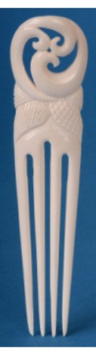 Bone Triple Koru Heru Comb, intricately carved, blending Maori artistry with contemporary style.