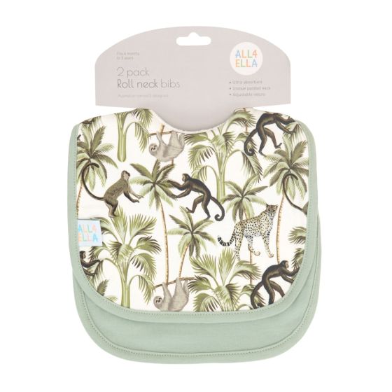 Roll Neck Bib 2pk - Monkey - All4Ella