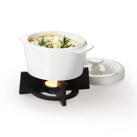 Cheese Baker for baking and serving melted cheeses, includes tea light holder for warm, dippable indulgence.