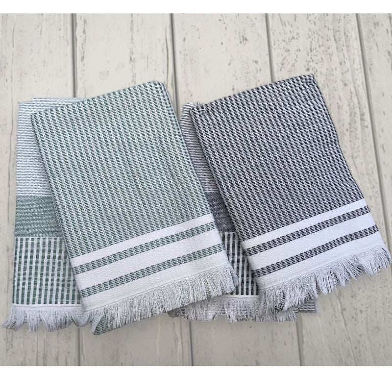 Set of 2 grey cotton kitchen towels by BAKSANA, featuring a stylish striped design and OEKO-TEX certification.