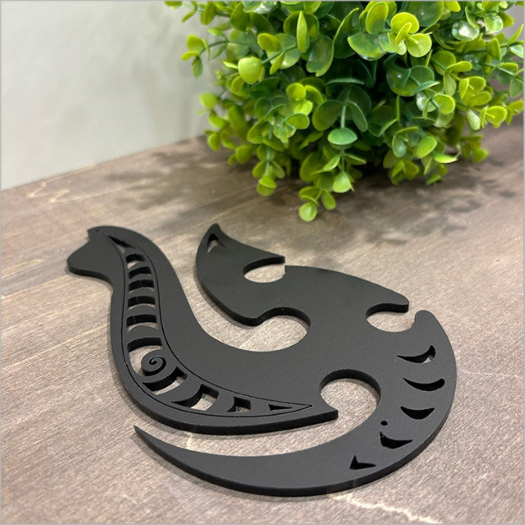 Elegant black acrylic Hei Matau wall art, symbolizing strength and connection to the ocean, 200mm x 117mm x 4mm thick.