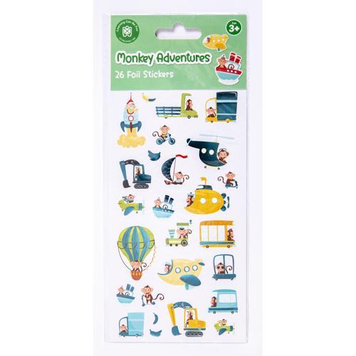 Kids Foil Sticker Set Monkey Adventures 26-Piece LCBF