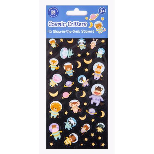 Glow-in-the-Dark Sticker Set Cosmic Critters 45-Piece LCBF