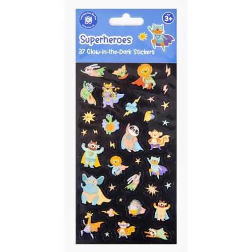 Glow-in-the-Dark Sticker Set Superheroes 37-Piece LCBF