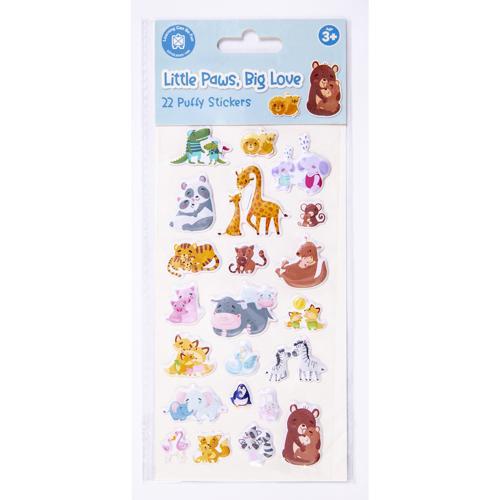Kids Puffy Sticker Set Little Paws Big Love 22-Piece LCBF