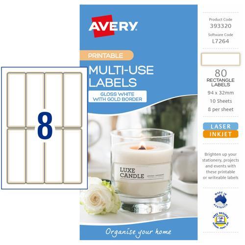 Gloss White Printable Labels Gold Border 80 Pack Avery L7264