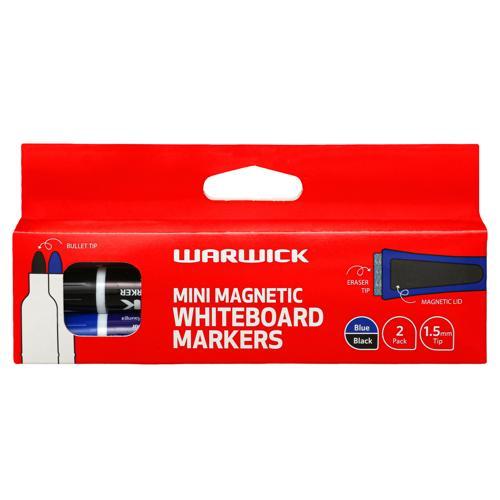 Magnetic Mini Whiteboard Markers Black and Blue 2 Pack Warwick