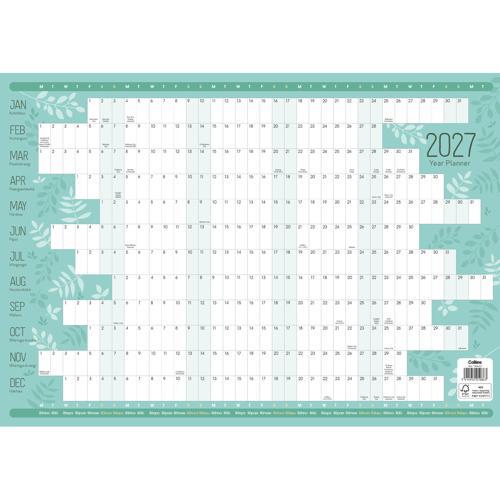 2027 Designer A2 Wall Planner Unlaminated Collins