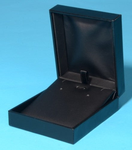 Luxurious black leatherette pendant box for stylish jewelry storage and presentation, measuring 80mm x 70mm x 30mm.