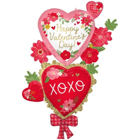 Giant floral 'Happy Valentine's Day' balloon with vibrant designs, perfect for celebrations and romantic gestures.