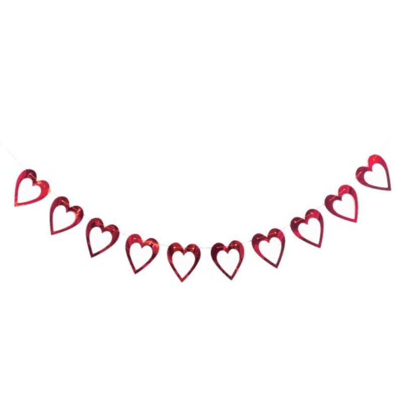 Hearts Foil Garland featuring gold and colorful hearts, perfect for weddings, parties, and celebrations, measures 2m long.