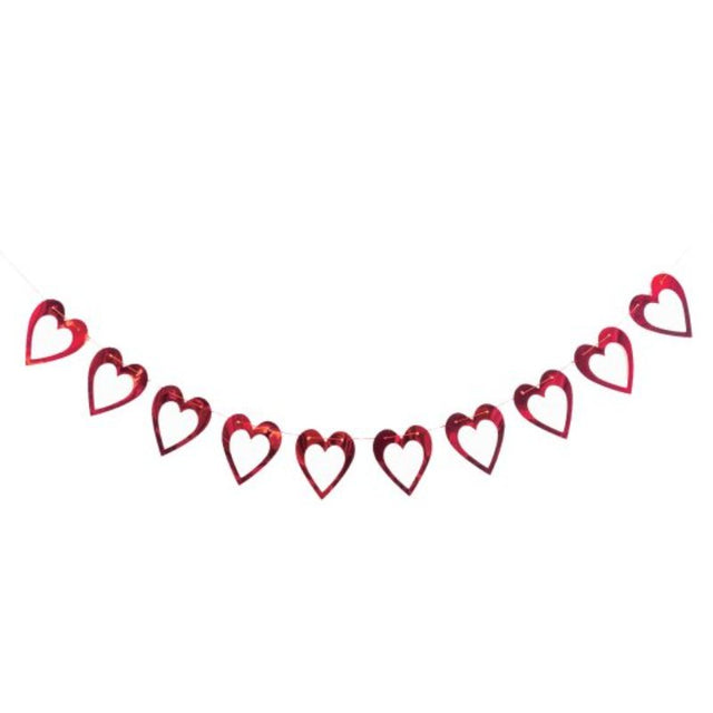 Hearts Foil Garland featuring gold and colorful hearts, perfect for weddings, parties, and celebrations, measures 2m long.