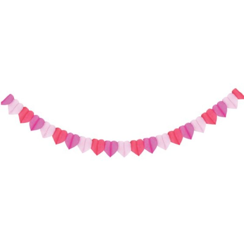 Hearts Tissue Paper Banner in pinks, 17cm x 3m, perfect for romantic celebrations and elegant home decor.