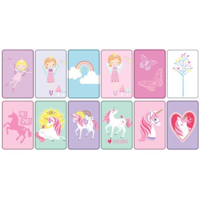 Pack of 4 Favors SRT Girls Card Games featuring vibrant illustrations, designed for fun, creativity, and cognitive skill-building.