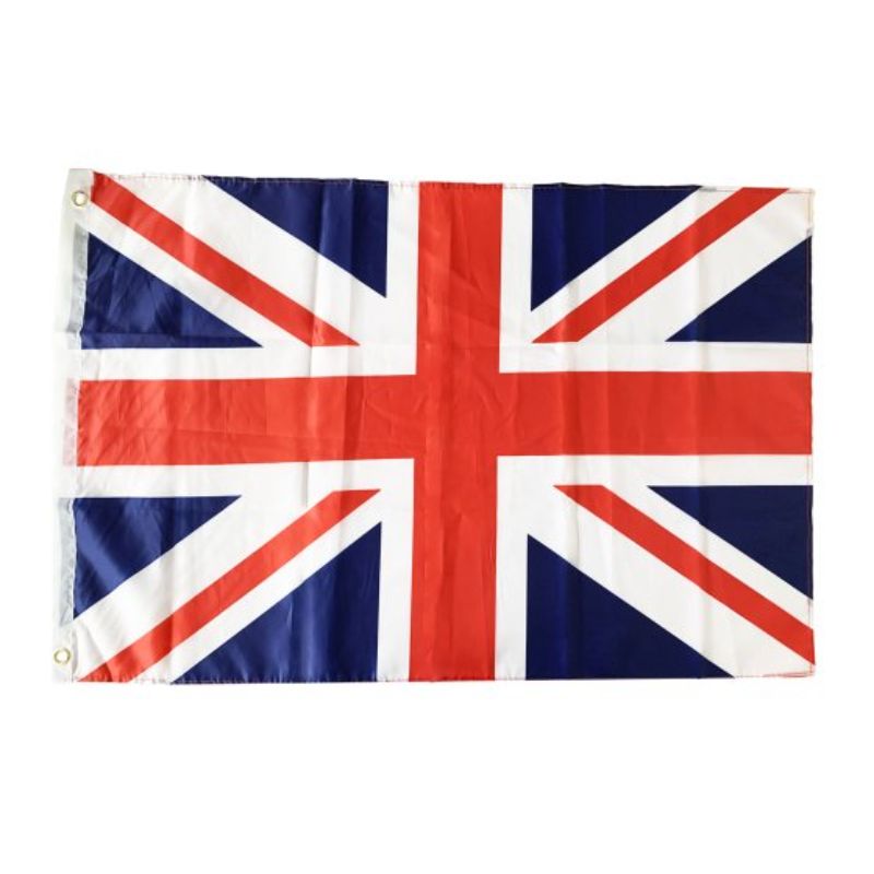 British flag in fabric, measuring 90cm x 60cm, ideal for patriotic displays and events.
