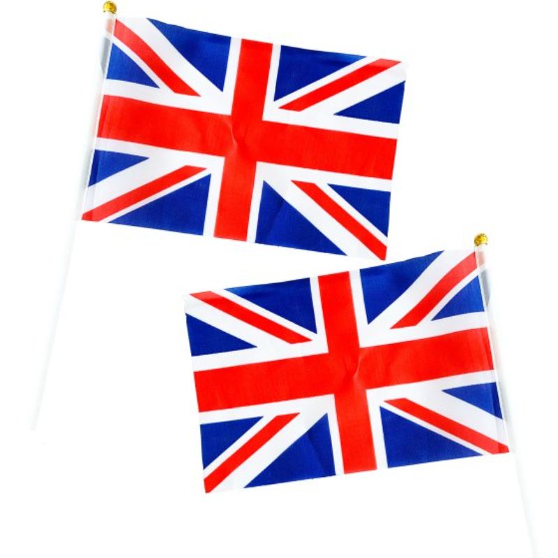 Pack of 6 vibrant British waving flags, 15cm x 22cm, perfect for patriotism at events, parades, and parties.