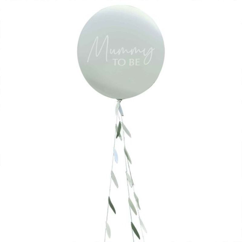 Botanical baby shower balloon with vibrant designs and a beautiful tail, perfect for celebrating motherhood elegantly.