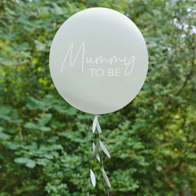 Botanical baby shower balloon with vibrant patterns and elegant botanical tail, perfect for celebrating motherhood.