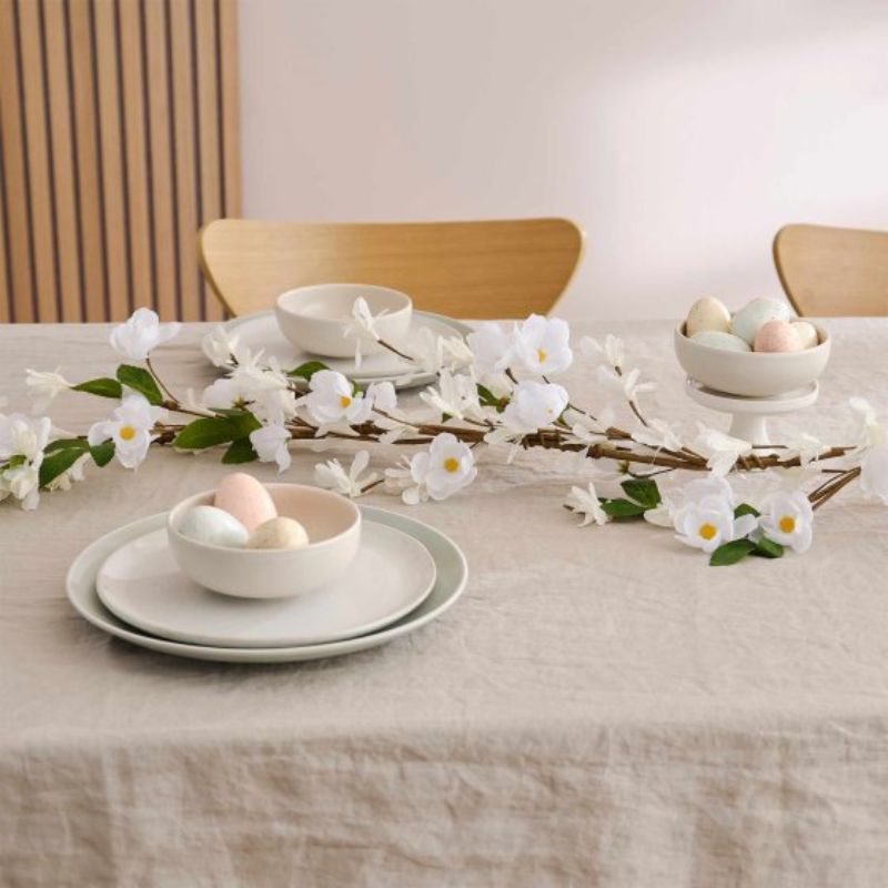 Hey Bunny White Blossom Artificial Flower Garland, 1.8m long, featuring delicate white blossoms for elegant decor.