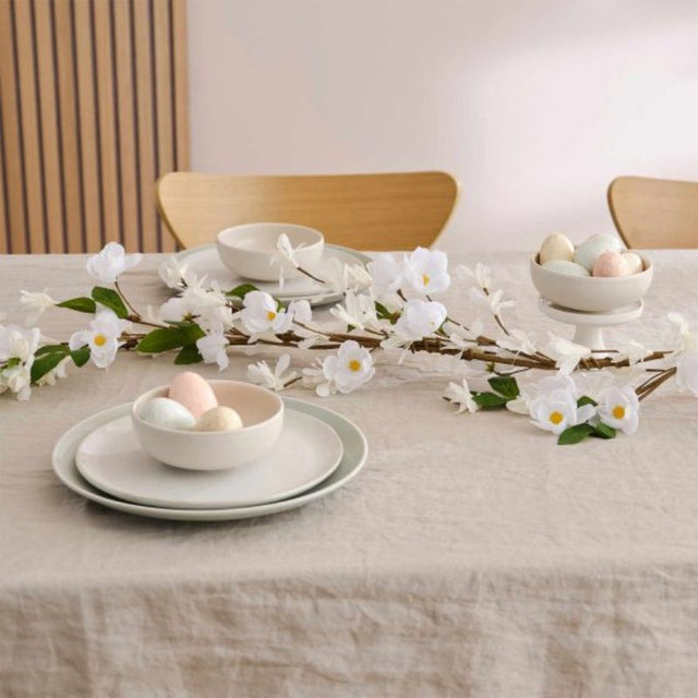 Hey Bunny White Blossom Artificial Flower Garland, 1.8m long, featuring delicate white blossoms for elegant decor.