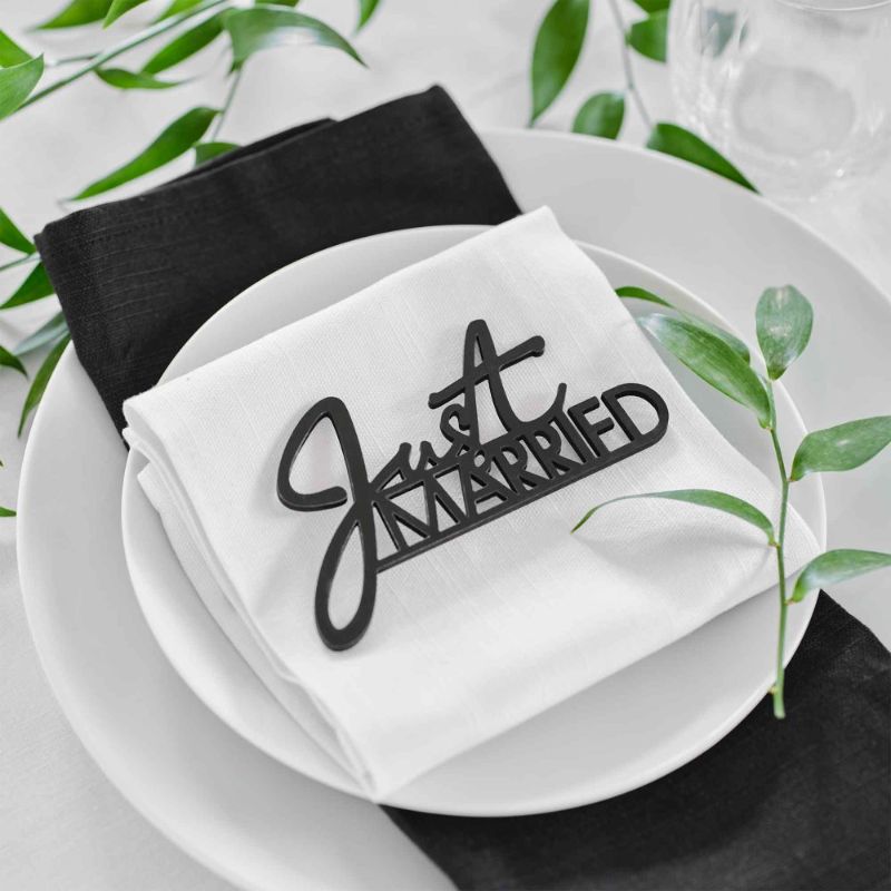 Contemporary Wedding Black Wooden Just Married Table Sign - Pack of 6