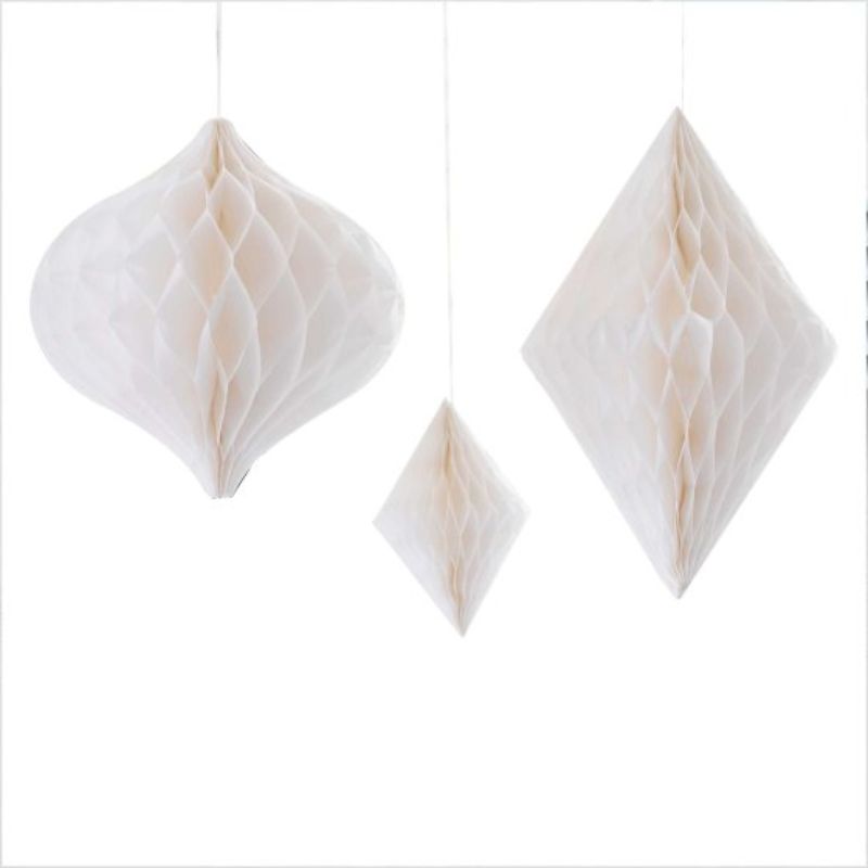 Contemporary Wedding White Honeycomb Paper Hanging Decorations - Pack of 3