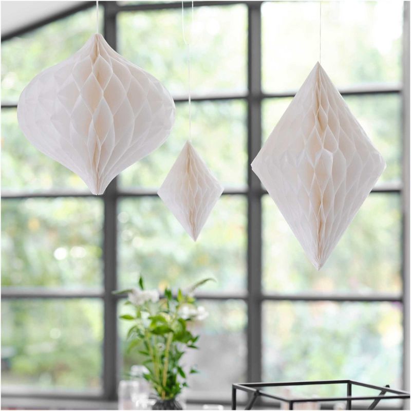 Contemporary Wedding White Honeycomb Paper Hanging Decorations - Pack of 3