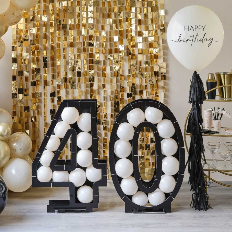 Champagne Noir Black 40th Balloon Mosaic Frame Decoration - Pack of 2