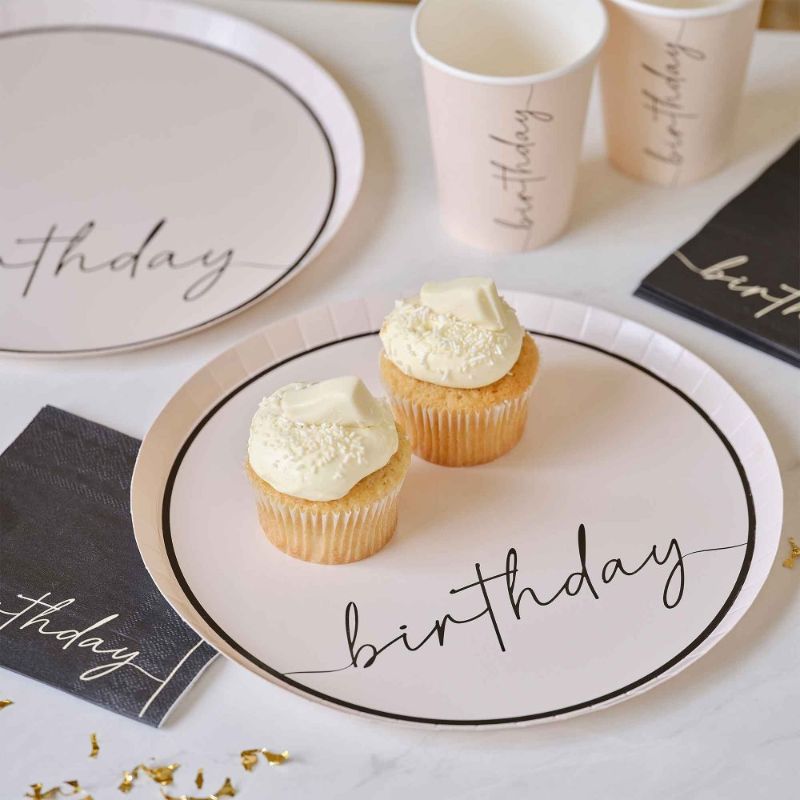 Champagne Noir Nude & Black Happy Birthday Paper Plates NPC - Pack of 8