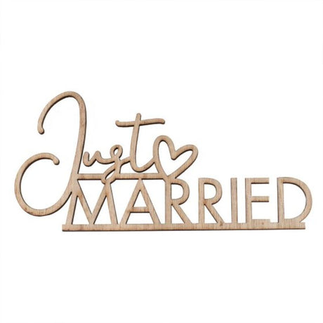 Sage wooden 'Just Married' place settings for weddings, pack of 6, elegantly designed to enhance reception decor.
