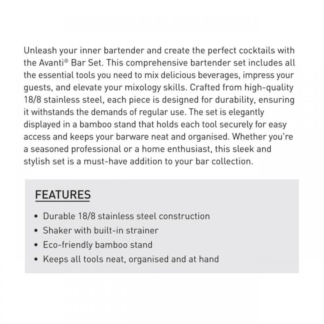 Bar Set with Bamboo Stand - AVANTI (10 Piece)
