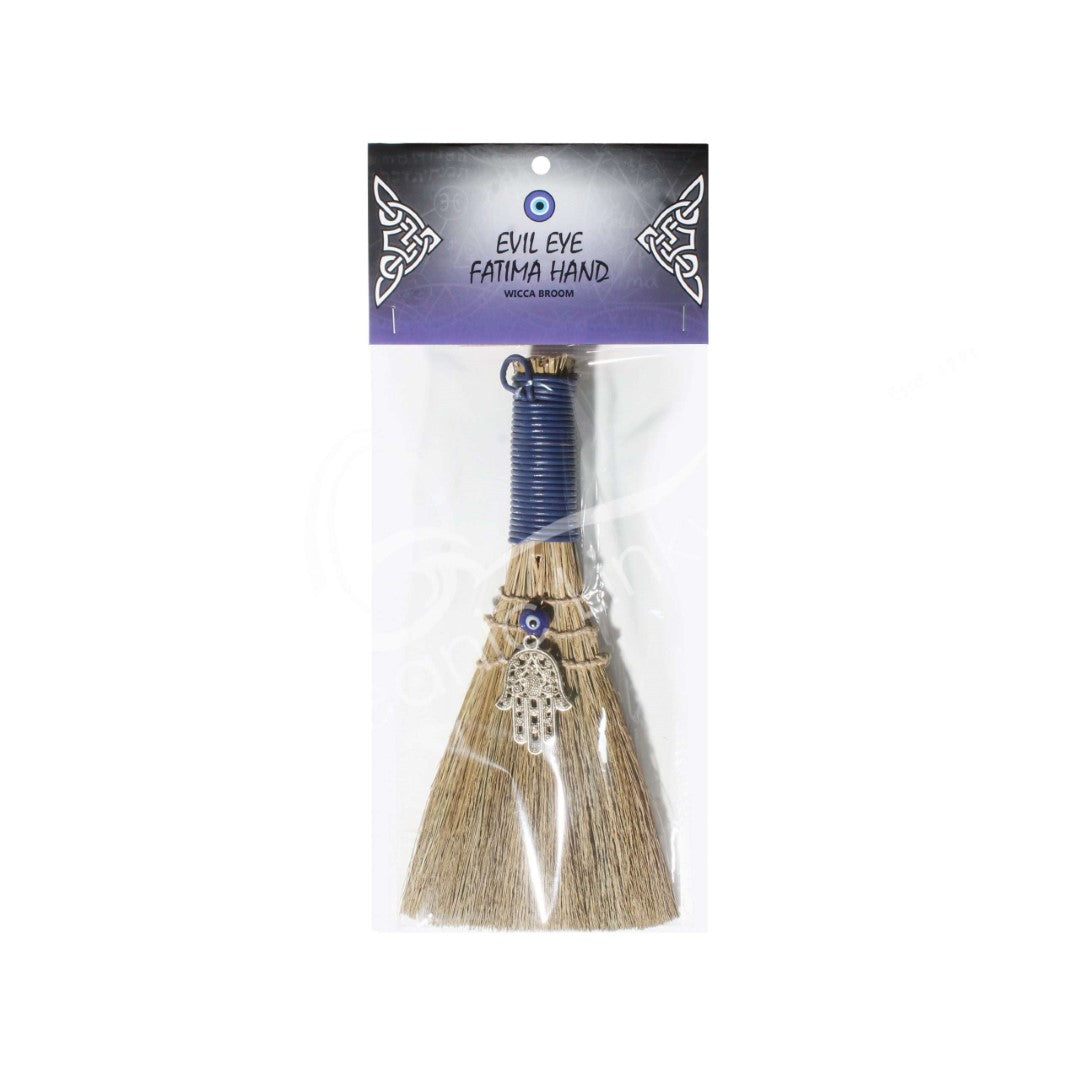 Wicca Broom  - Hamsa Hand with Evil Eye( 20cm)