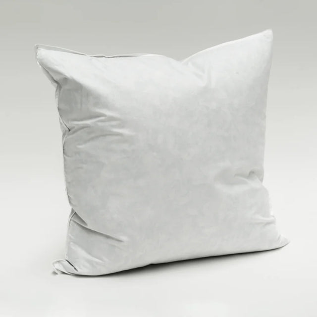 Plush 50x50cm cushion inner filled with 100% grey duck feather, featuring durable downproof cotton for comfort and luxury.