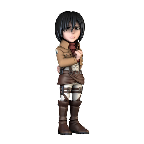 MINIX figurine of Mikasa Ackerman in Titan-fighting stance, meticulously detailed for anime collectors.