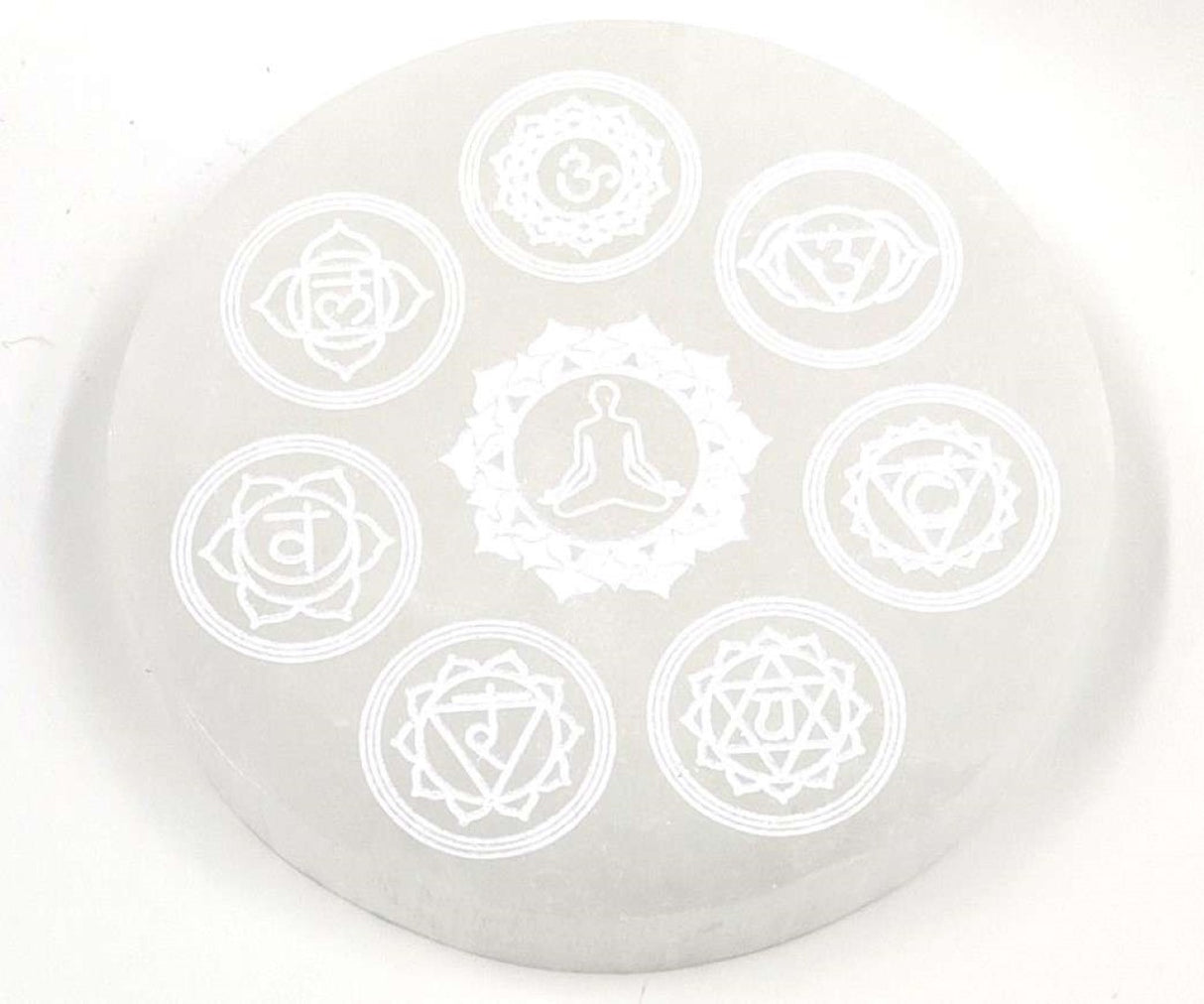 Selenite Disc - Chakra Symbols (Set of 2)
