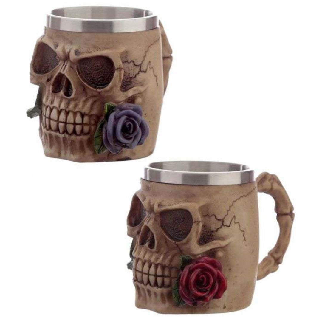 Tankard - Decorative Skulls and Roses (Set of 2 Assorted)